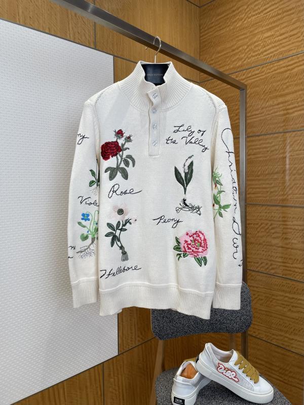 DIOR迪奧花卉刺繡半開(kāi)襟針織毛衣